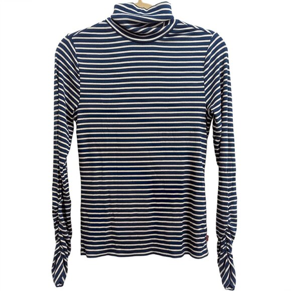 Levi's Ribbed Blue and White Striped Turtleneck - Picture 5 of 10